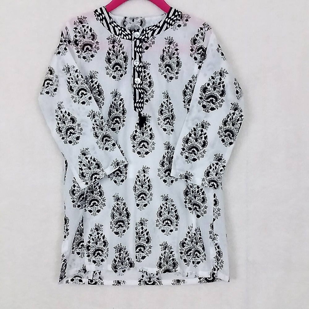 Banjanan Caroline Weller Boys Eden Kaftan Sz S 100% Cotton‎ Black White Tan